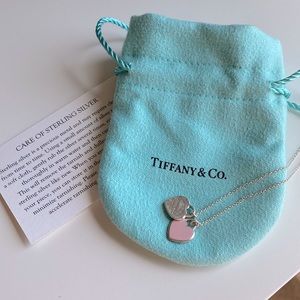 (NEW!) Return to Tiffany Pink Double Heart Tag Pendant in Silver, Mini